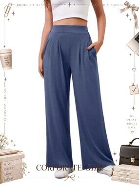 Womens Wide Leg Palazzo Pants High Waist Pleated Lounge Trousers Pockets